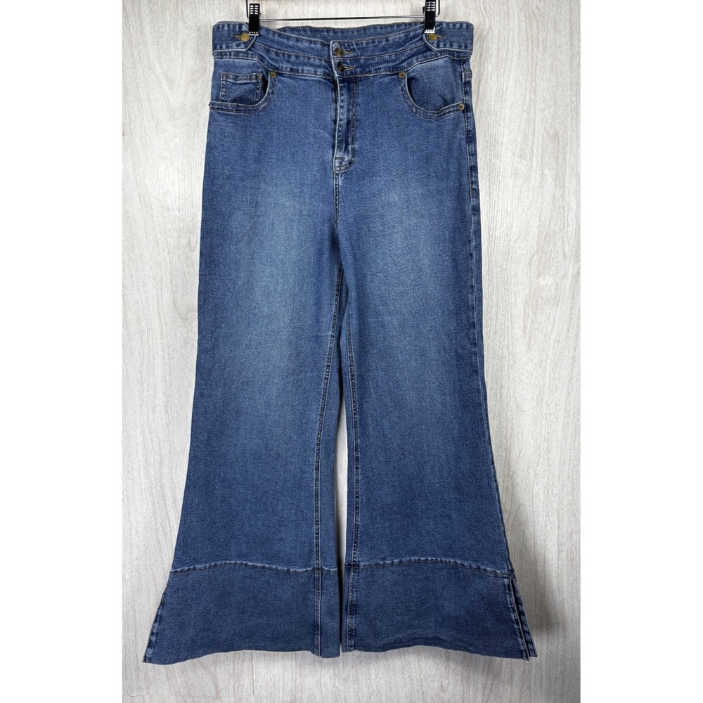 Rock Roll Denim Jeans 32x30 Palazzo Flare High Rise Western Stretch Womens - Picture 3 of 9